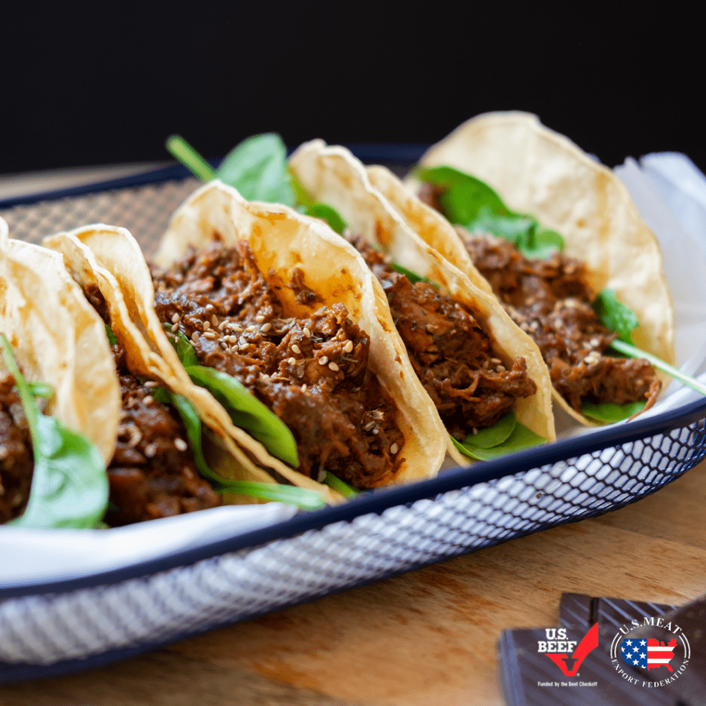 Chipotle Tacos with shredded beef filling