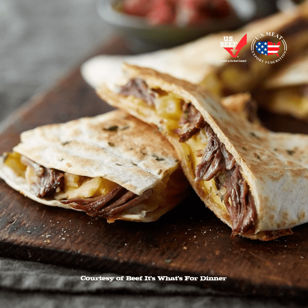 shredded beef & egg quesadillas