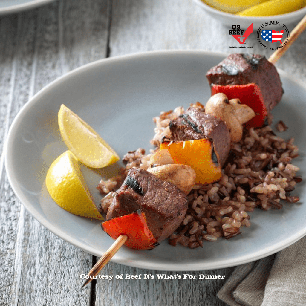 beef pepper & mushroom kabobs