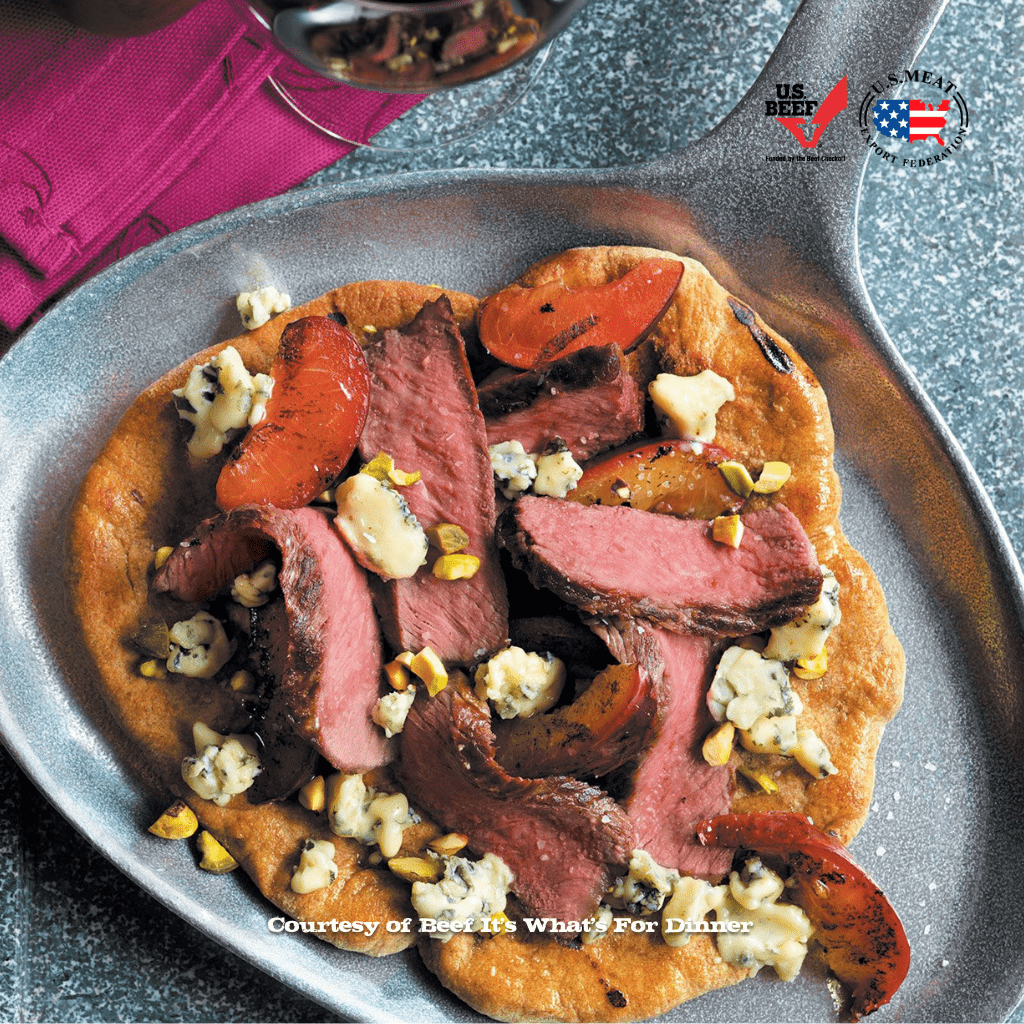 grilled steak & plum pizzettes